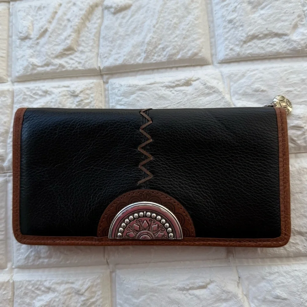 Brighton Chilon African black brown leather silver southwestern look wallet